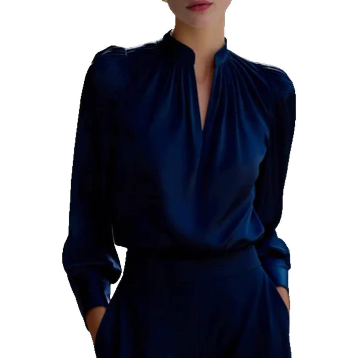 Ladies Elegant Blouse with Stand-up Collar and Bouffant Sleeves Mune Fashion