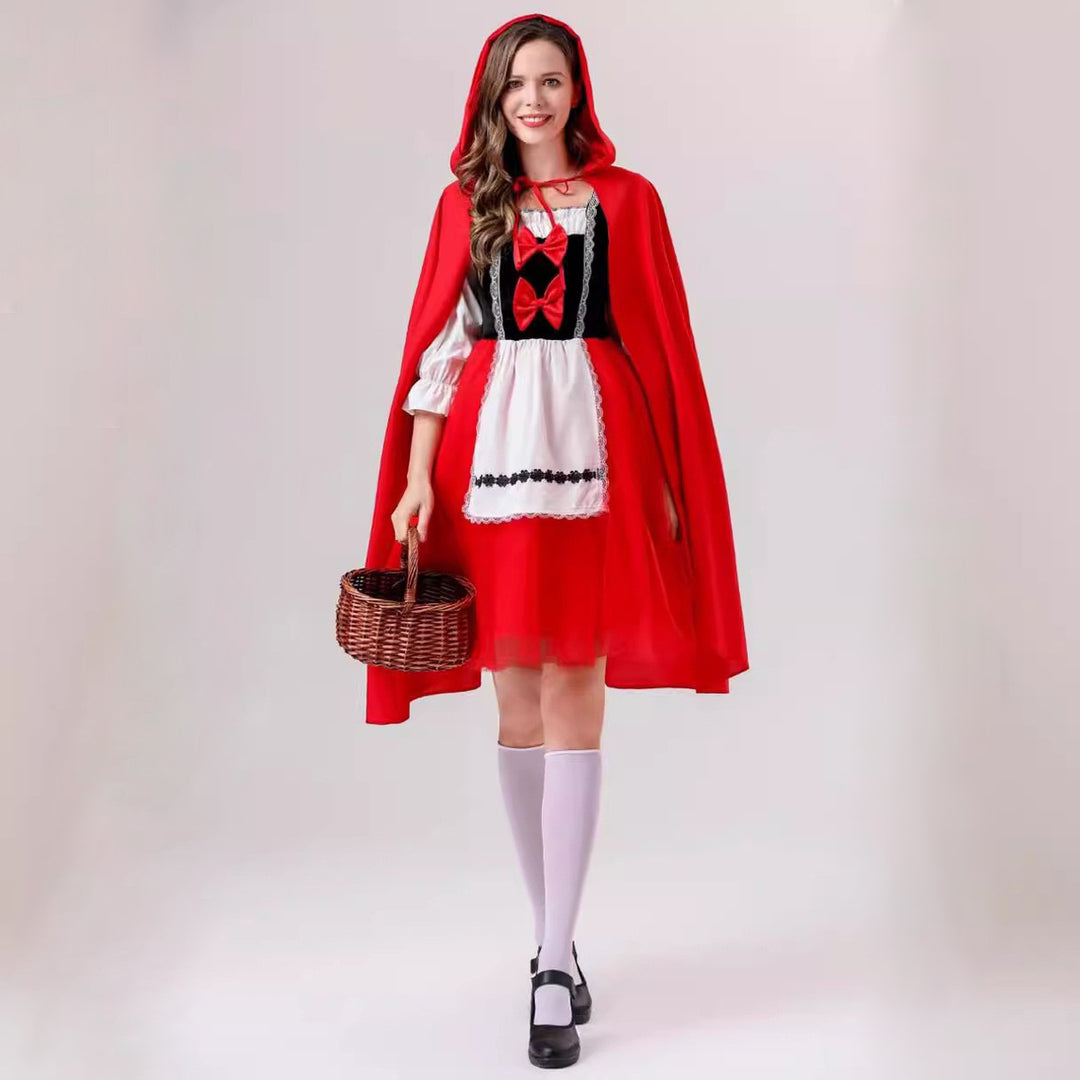 Women's classic fairy tale costume with hood, tulle skirt, and apron Mune Fashion