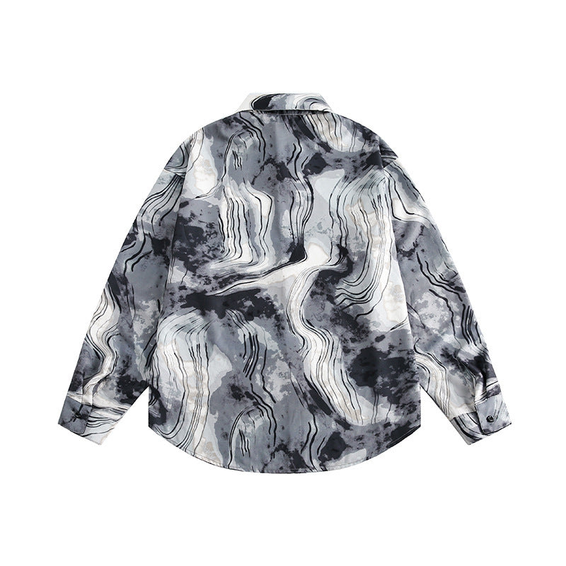 Unisex Boxy Overshirt Jacket with Marble Print and Traditional Toggle Closure Look Mune Fashion