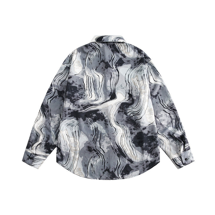Unisex Boxy Overshirt Jacket with Marble Print and Traditional Toggle Closure Look Mune Fashion