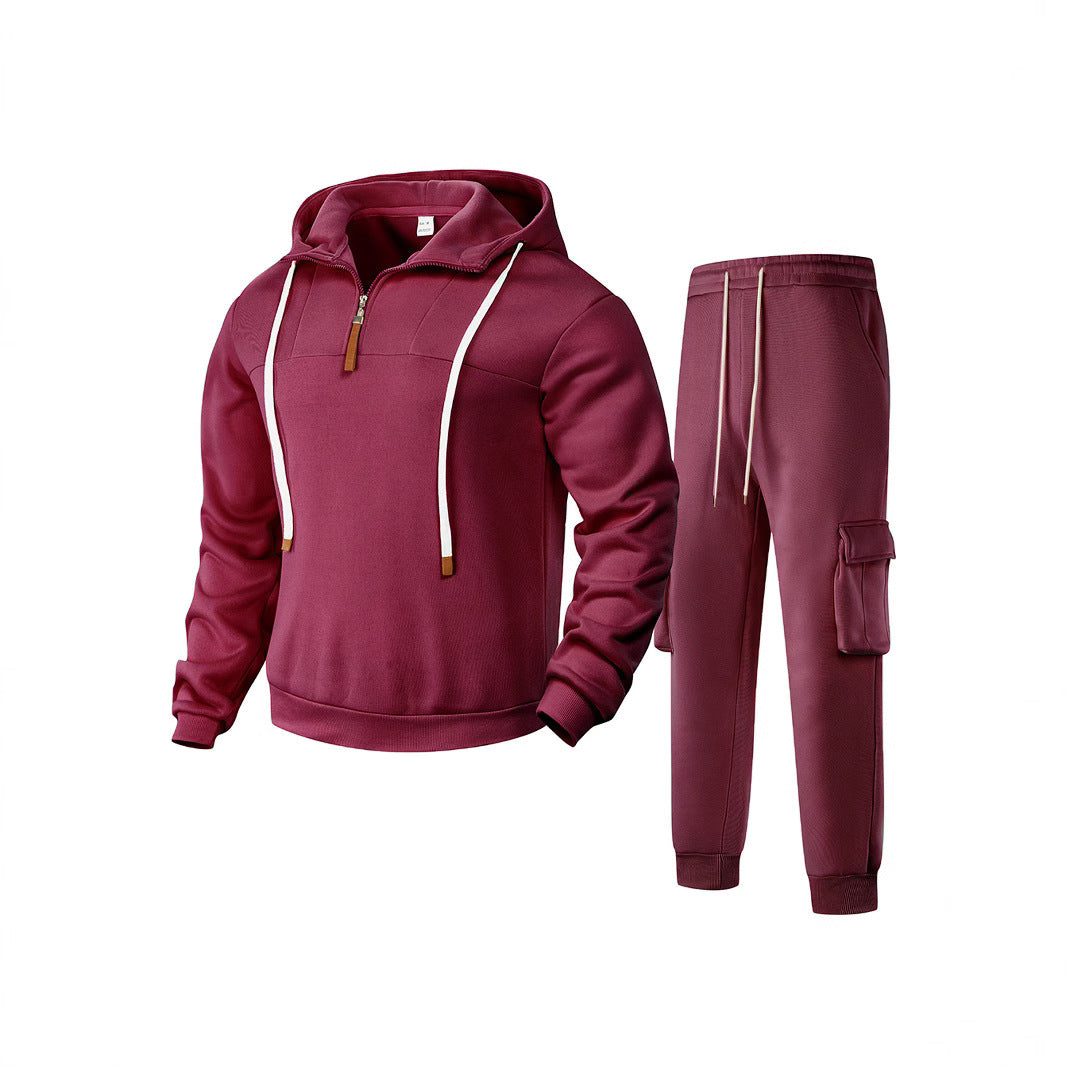 Men's two-piece sweat set with hood, elastic waistband, and patch cargo pockets Mune Fashion