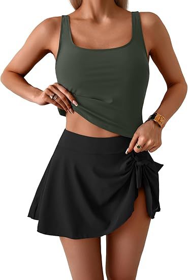 Women's Sporty Tankini Set with Flattering Skirt Mune Fashion