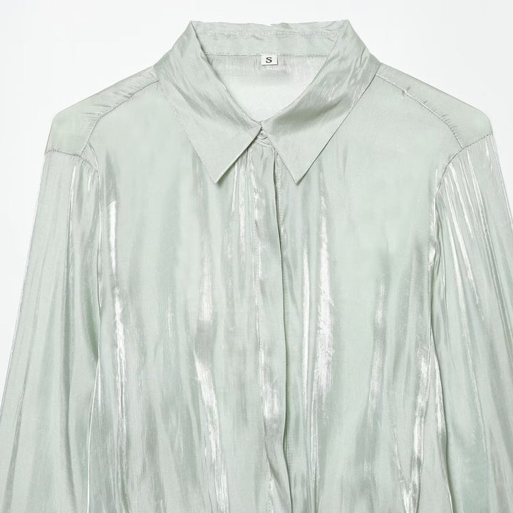 Women's Lightweight Satin Blouson in Crop Cut with Shirt Collar and Drawstring Detail