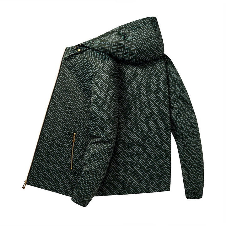 Men's Lightweight Hooded Pattern Jacket made of Microfiber with Urban Geometry Print Mune Fashion