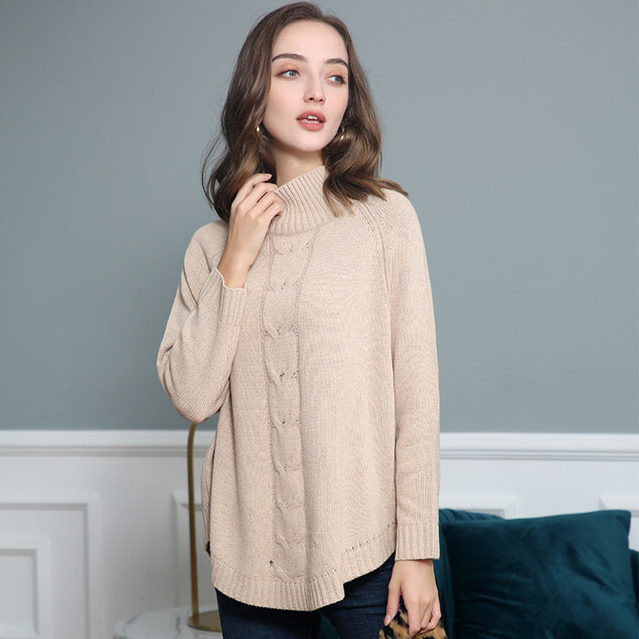 Women’s turtleneck sweater with cable pattern and raglan sleeves Mune Fashion