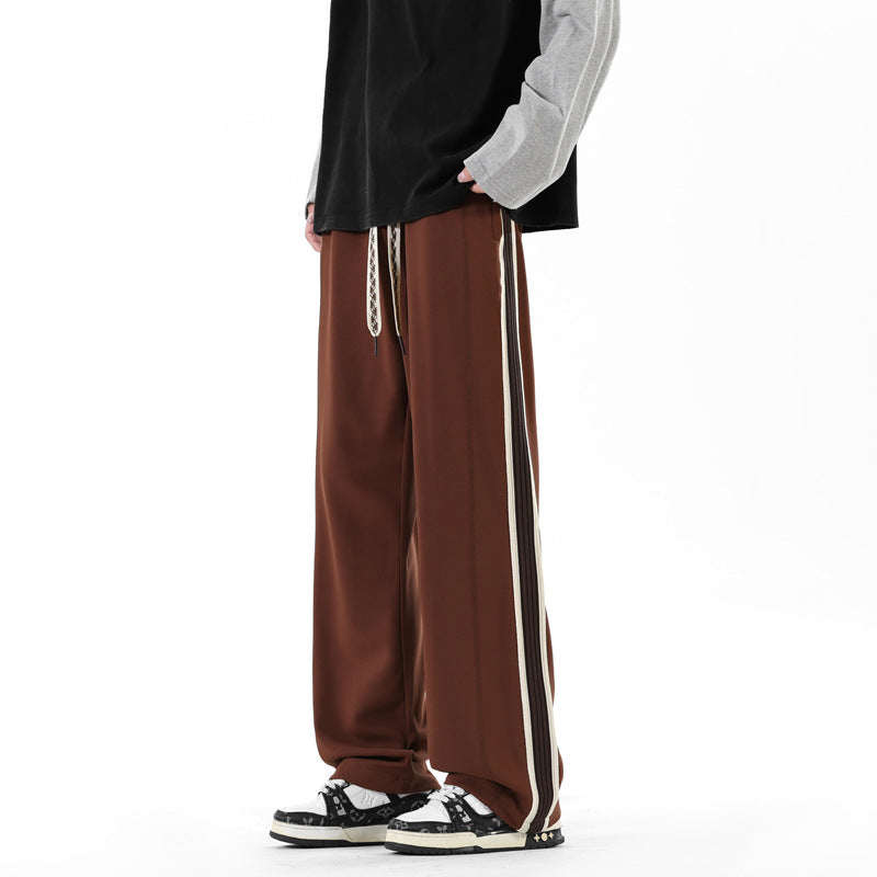 Men's sporty casual pants with contrasting side stripes
