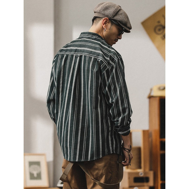 Men Striped Overshirt-Shirt made of Cotton-Linen with Chest Pockets Mune Fashion