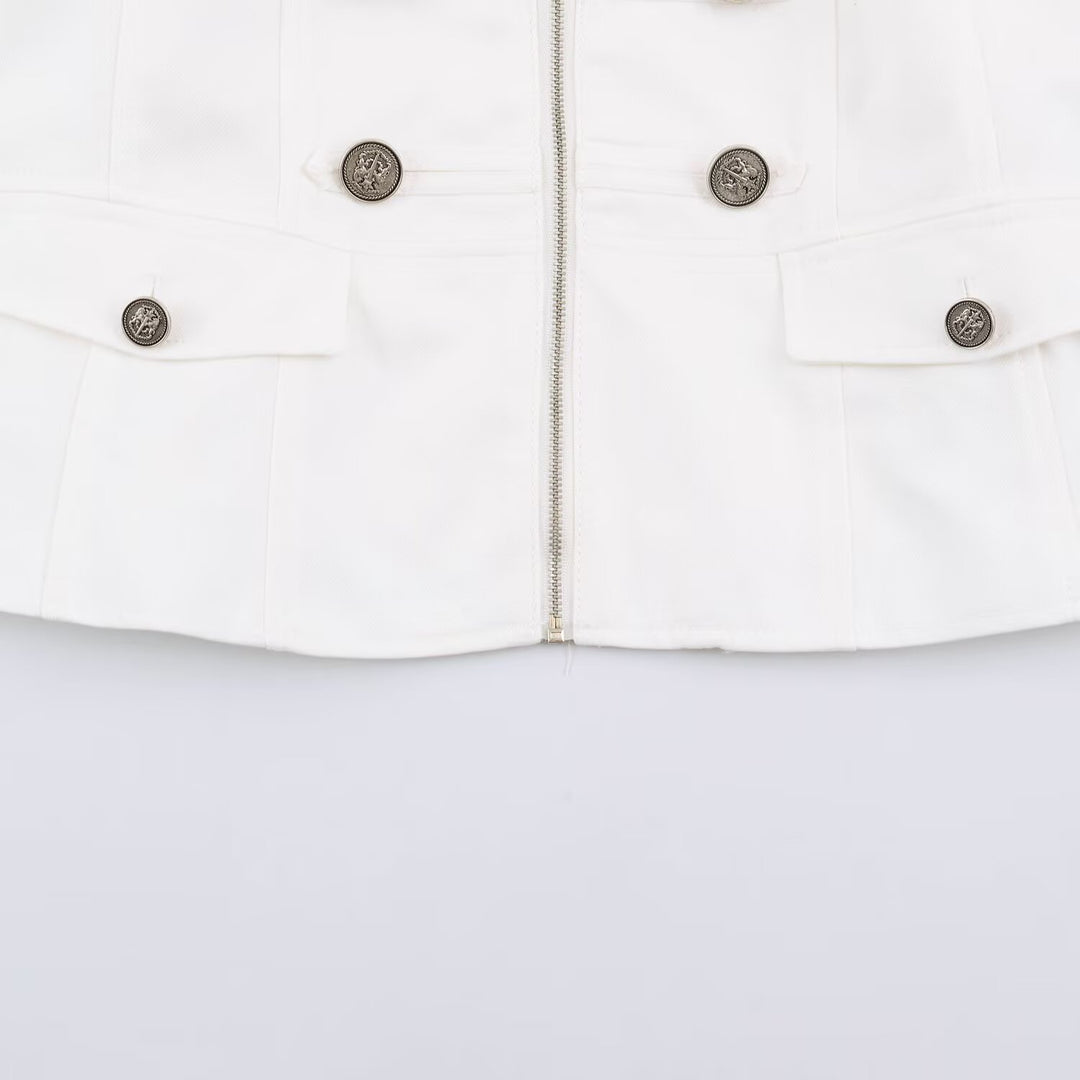 Ladies tailored field jacket in marshal style with stand-up collar and decorative buttons Mune Fashion