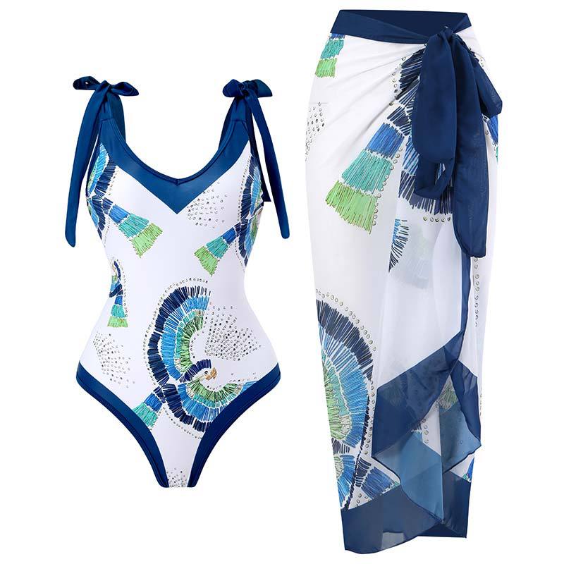 Women’s One-Piece Swimsuit with Playful Tie Straps and Elegant Wrap Skirt Mune Fashion
