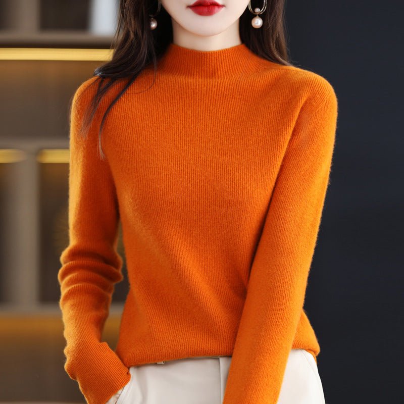 Women's Slim-Fit Mockneck Sweater Made of Cashmere-Like Fine Knit Mune Fashion