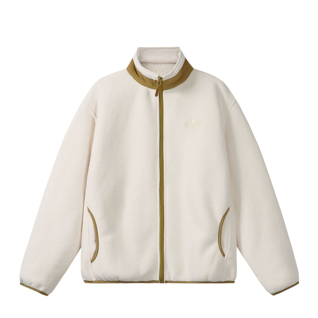 Unisex Oversize Fleece-Zip Jacket with Stand-up Collar and Contrast Piping Mune Fashion