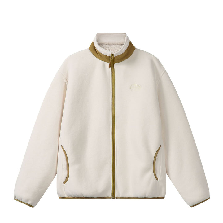 Unisex Oversize Fleece-Zip Jacket with Stand-up Collar and Contrast Piping Mune Fashion