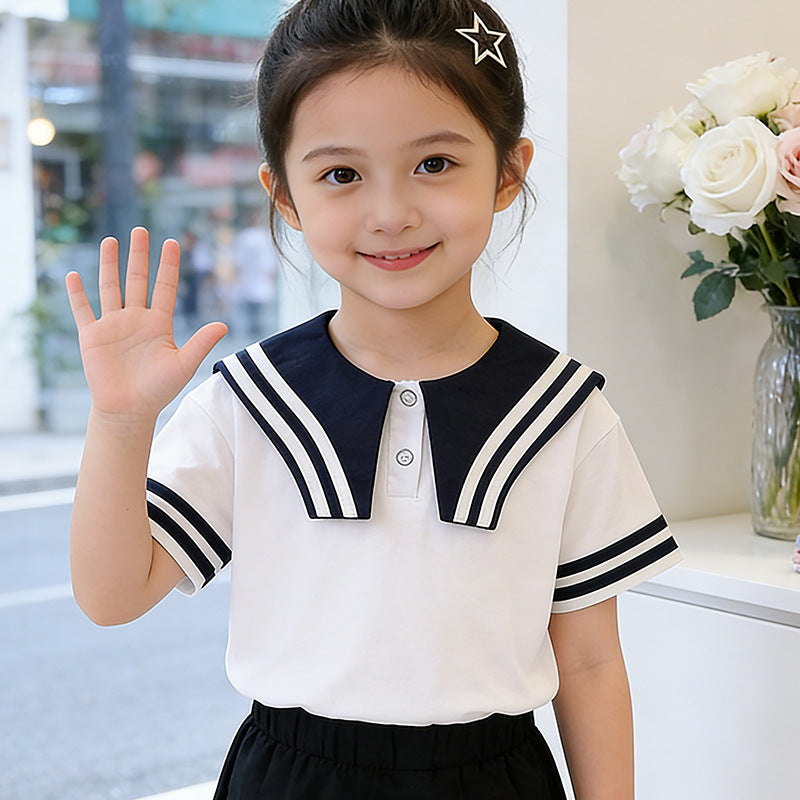 Girls' sailor T-shirt with striped collar and button details Mune Fashion