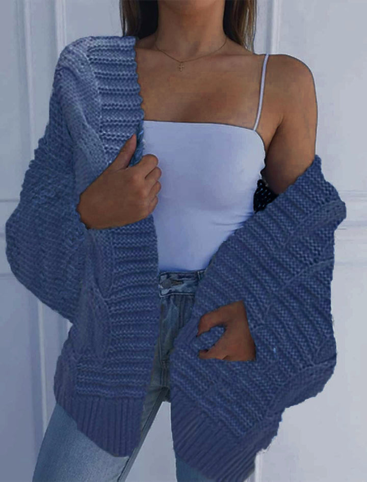 Women Oversized Chunky Knit Cardigan with Balloon Sleeves and Open Front Mune Fashion