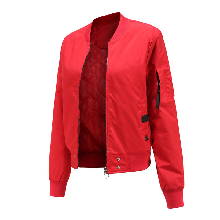 Women's lightweight bomber jacket with ring zipper, sleeve pocket, and tailored silhouette Mune Fashion
