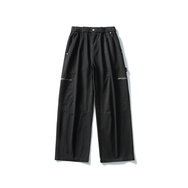 Women's Utility Cargo Pants with Wide Leg, High Elastic Waistband and Zipper Pockets Mune Fashion