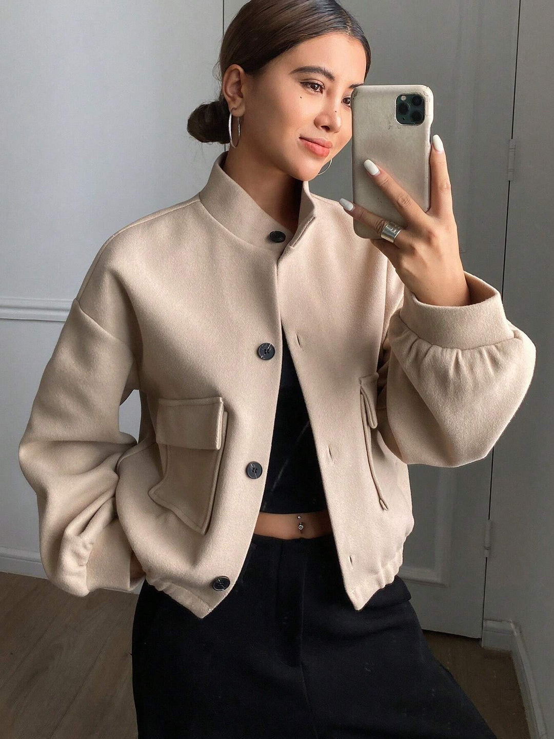 Women's Stylish Short Jacket with Stand Collar