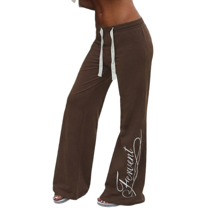 Women Flared Jogging Pants with High Comfort Waistband, Drawstring and Side Logo Print Mune Fashion