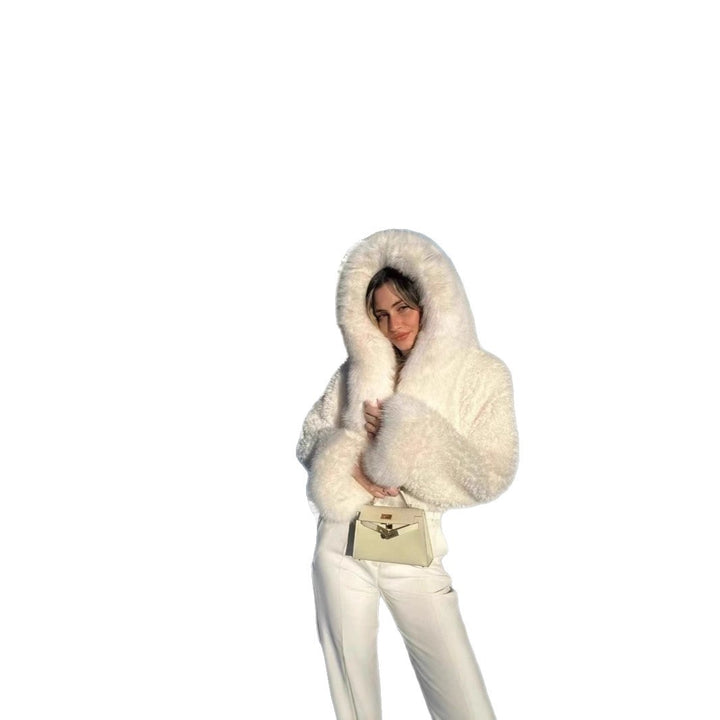 Women's short bolero made of luxurious high-pile faux fur with XXL shawl collar Mune Fashion