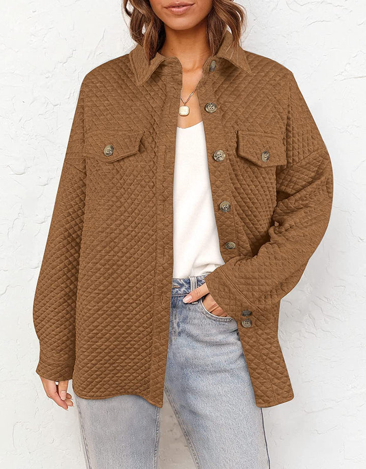 Women's quilted shirt jacket with boxy oversized fit and patch chest pockets Mune Fashion