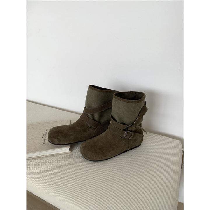 Women Comfortable Ankle Boots with Decorative Straps Mune Fashion