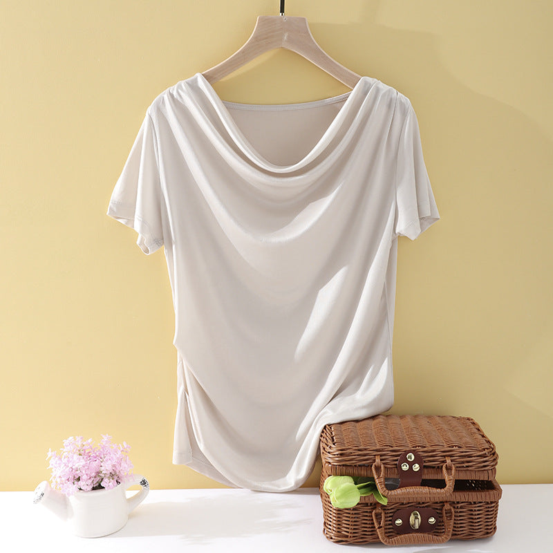 Women's Oversize Draped Shirt with Waterfall Collar & Lightweight Jersey Fall Mune Fashion