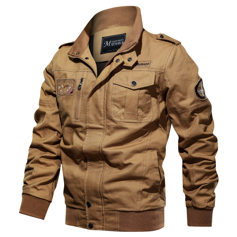 Men's Canvas Bomber Jacket in Military Style with Epaulettes and Flap Pockets Mune Fashion