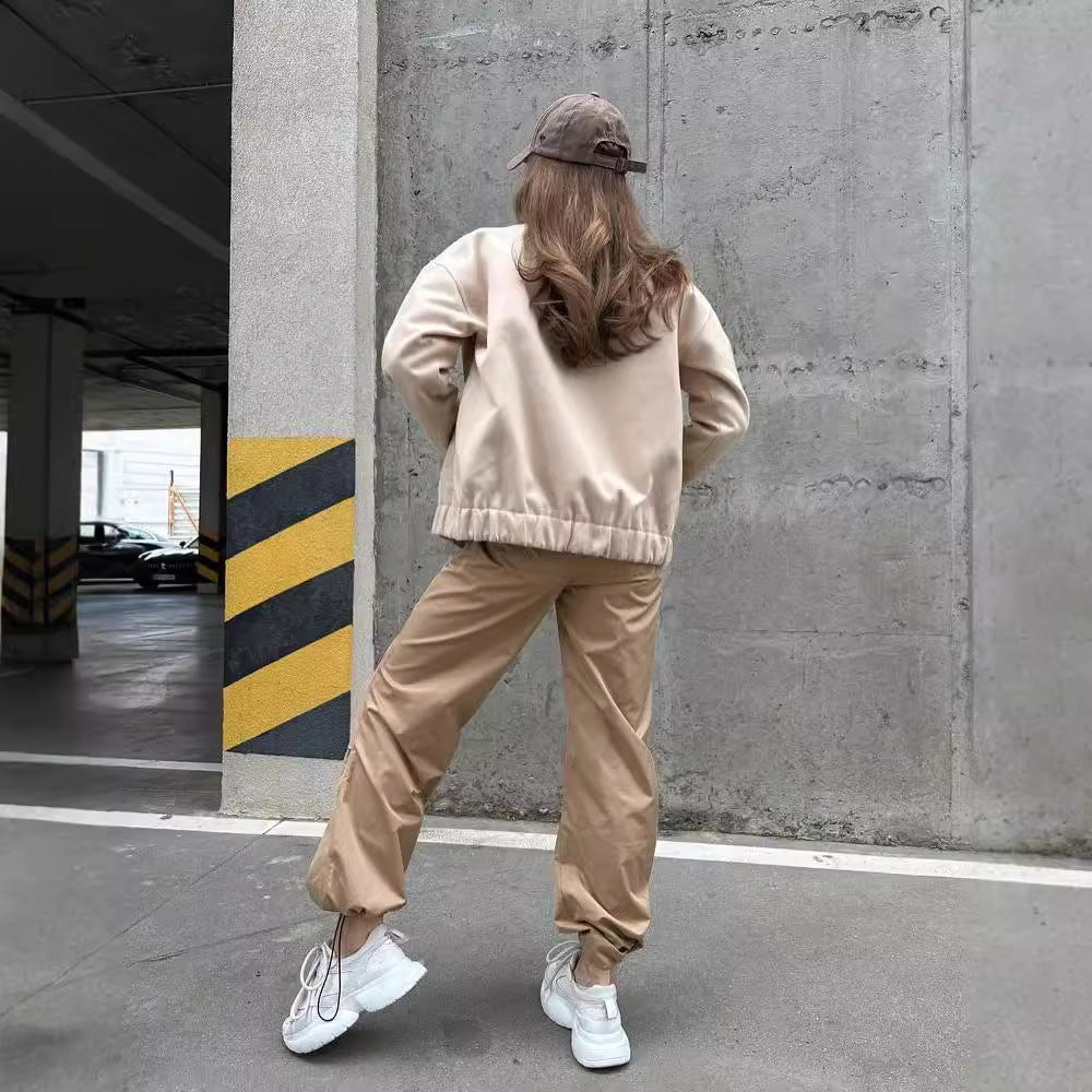 Ladies short-cut bomber jacket made of wool blend with snap button closure and elastic hem Mune Fashion
