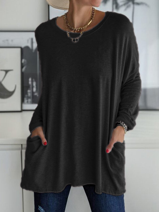 Women Oversize Tunic with Side Pockets and Round Neckline Mune Fashion