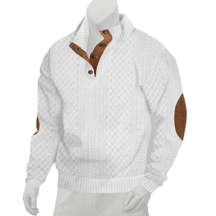 Men's half-zip knitted pullover with contrasting button placket and elbow patches Mune Fashion