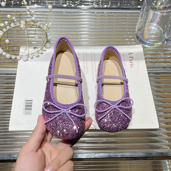 Girl Glittering Ballerinas with Decorative Bow Decoration Mune Fashion