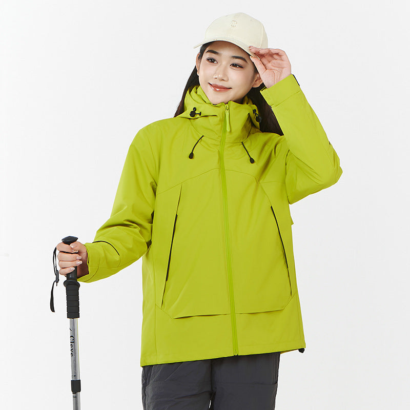 Women's Lightweight Wind and Water Repellent Softshell Trekking Jacket with Adjustable Hood Mune Fashion