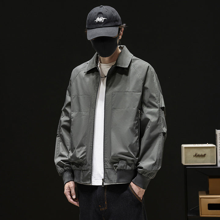 Men's Fashionable Bomber Jacket with High Collar and Practical Pockets