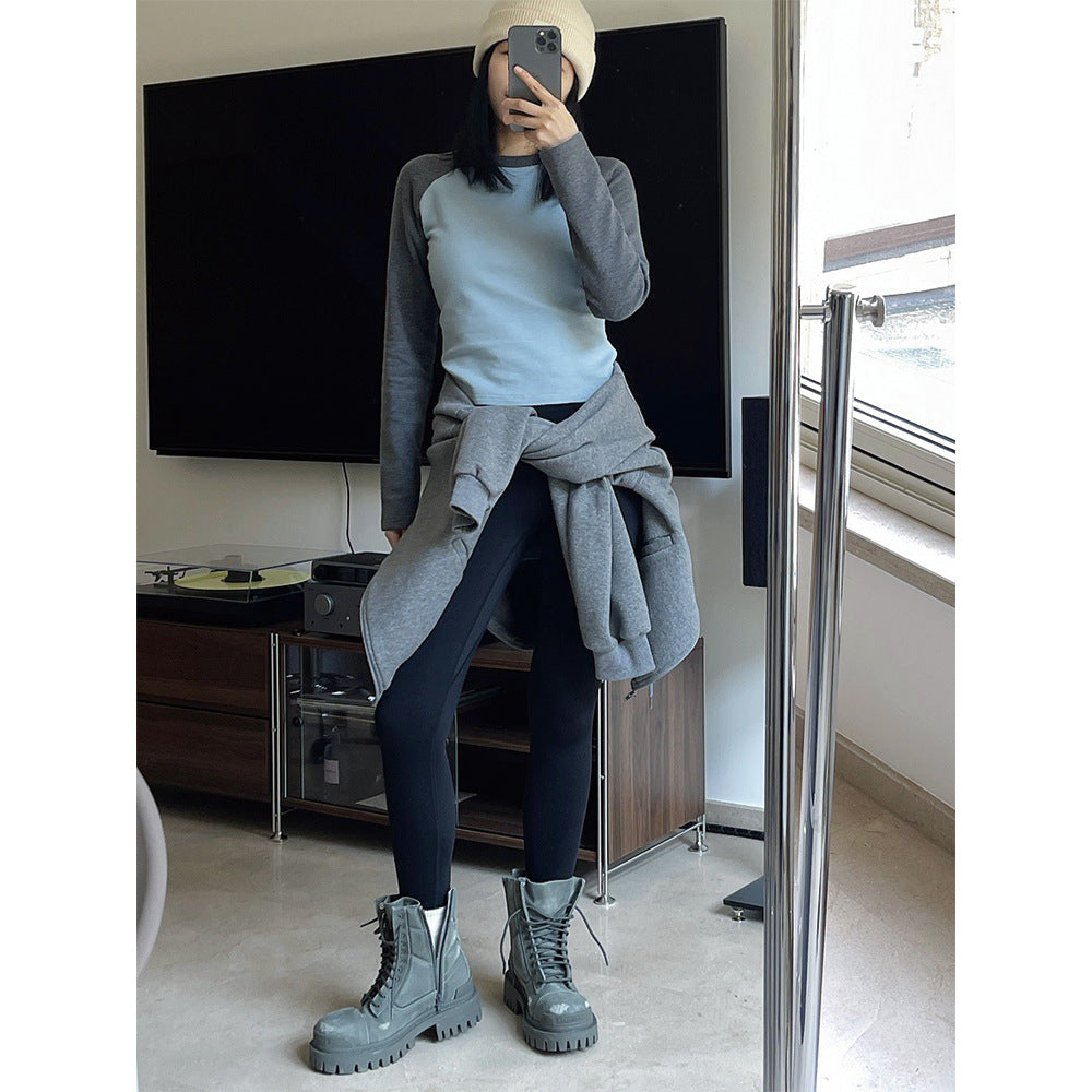 Women's Contrast Raglan Long Sleeve Shirt made of Cotton Jersey, Tailored Fit Mune Fashion