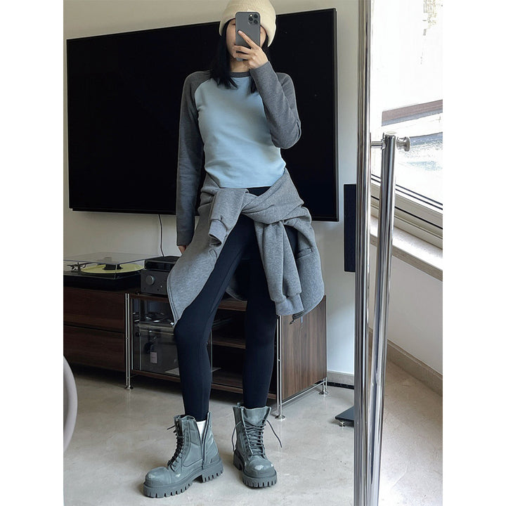 Women's Contrast Raglan Long Sleeve Shirt made of Cotton Jersey, Tailored Fit Mune Fashion
