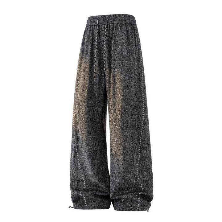 Women's Wide Lounge Pants made of Sweat Fabric with Drawstring, Decorative Stitching, and Elastic Waistband Mune Fashion