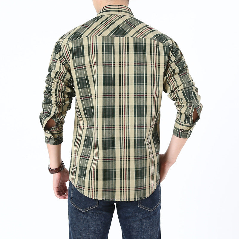 Men's Checked Cotton Work Shirt with Chest Flap Pockets and Tailored Fit Mune Fashion