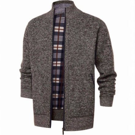 Men's brushed cardigan with checked thermal lining and stand-up collar Mune Fashion