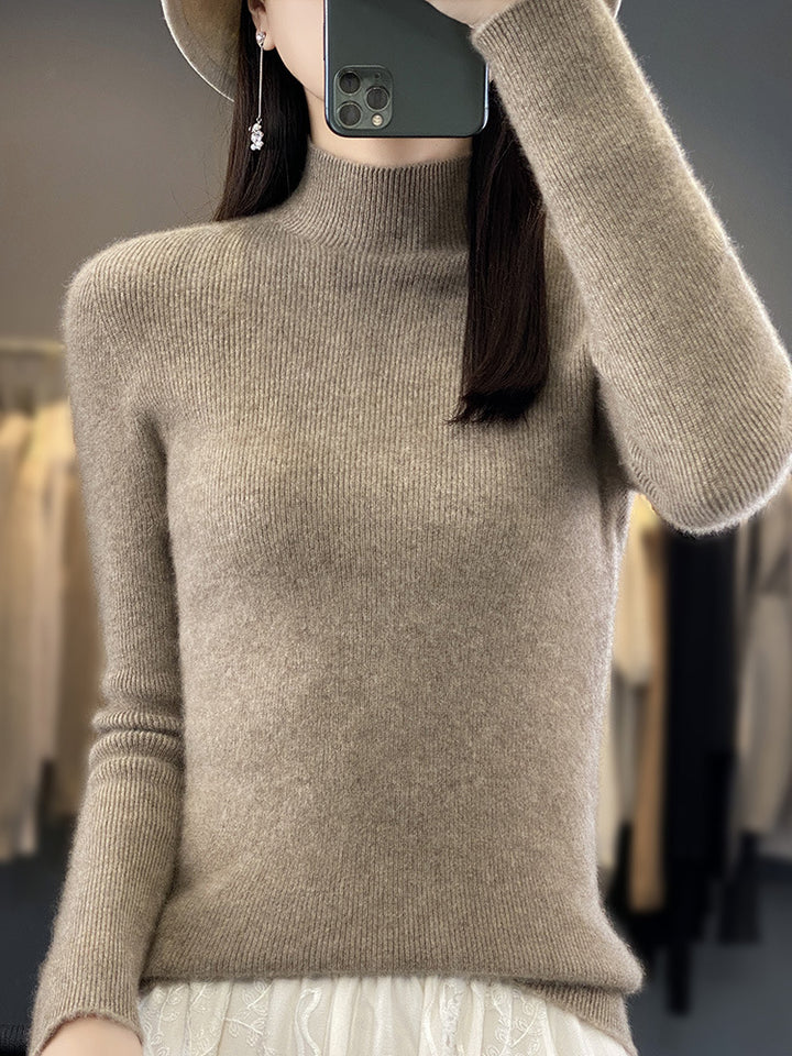 Women's Slim Fine Knit Mock Neck Sweater made of fine Angora Blend Mune Fashion