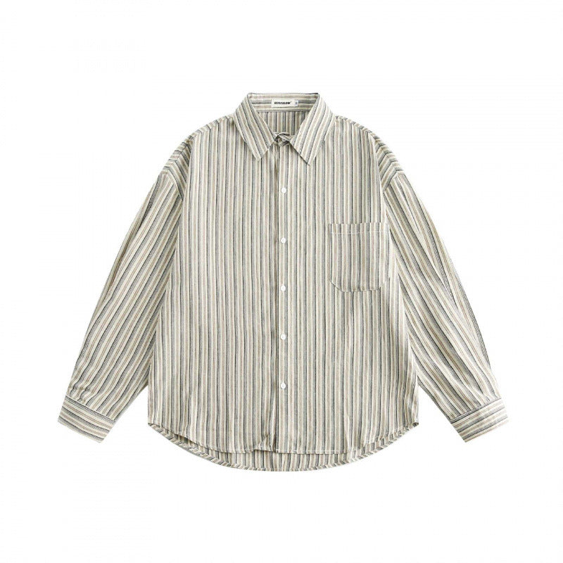 Unisex Oversized Shirt in Striped Relaxed Fit with Chest Pocket and Curved Hem Mune Fashion