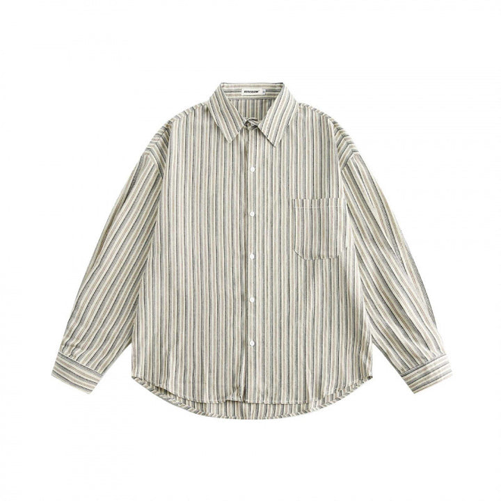 Unisex Oversized Shirt in Striped Relaxed Fit with Chest Pocket and Curved Hem Mune Fashion