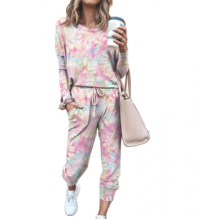 Women Casual Tie-Dye Lounge Jumpsuit with Drawstring and Pocket Mune Fashion