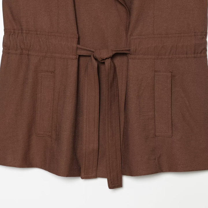 Women's Sleeveless Trench Vest with Waist Belt and Lapel Collar Mune Fashion