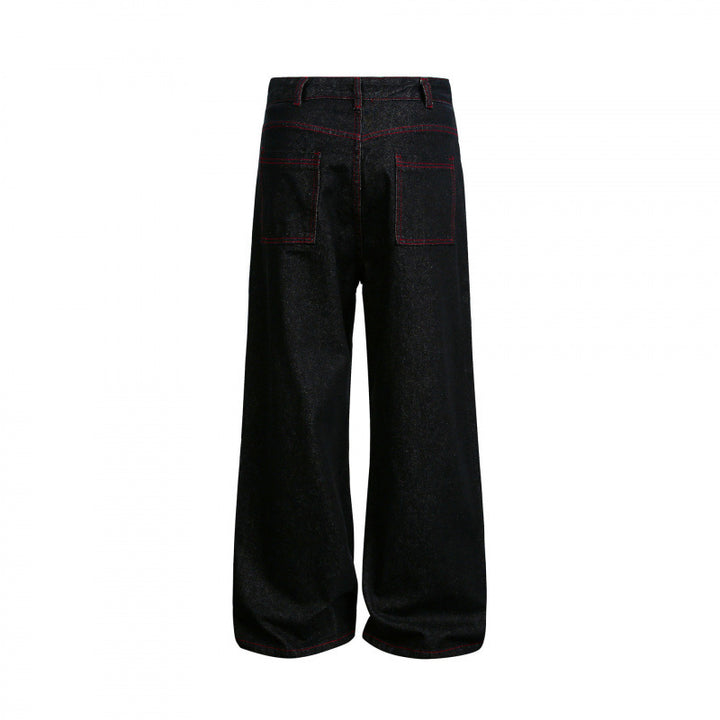 Women Wide High-Waist Denim Pants in Utility Look with Contrast Stitching Mune Fashion