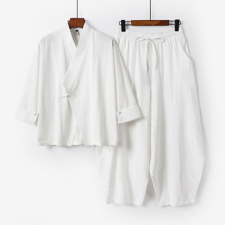 Men's Minimalist Kimono Lounge Set made of breathable cotton blend with balloon-shaped waistband pants Mune Fashion
