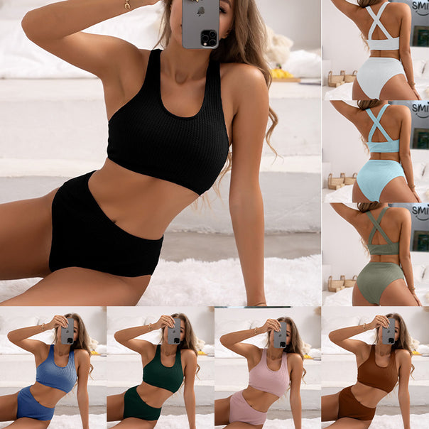 Women's Sporty Bikini Set with High-Cut Bottom and Racerback Top Mune Fashion