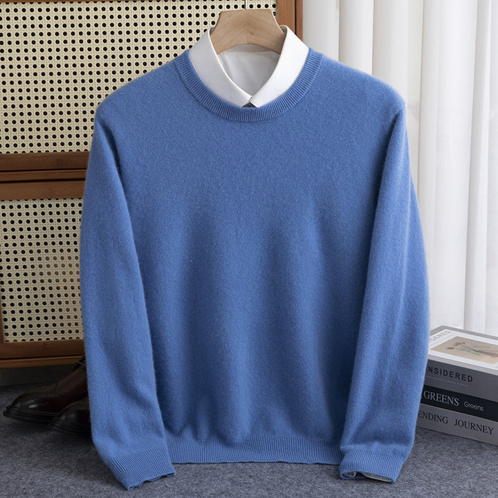 Men's Simple Round Neck Fine Knit Sweater Cashmere-like Feel with Ribbed Trims Mune Fashion