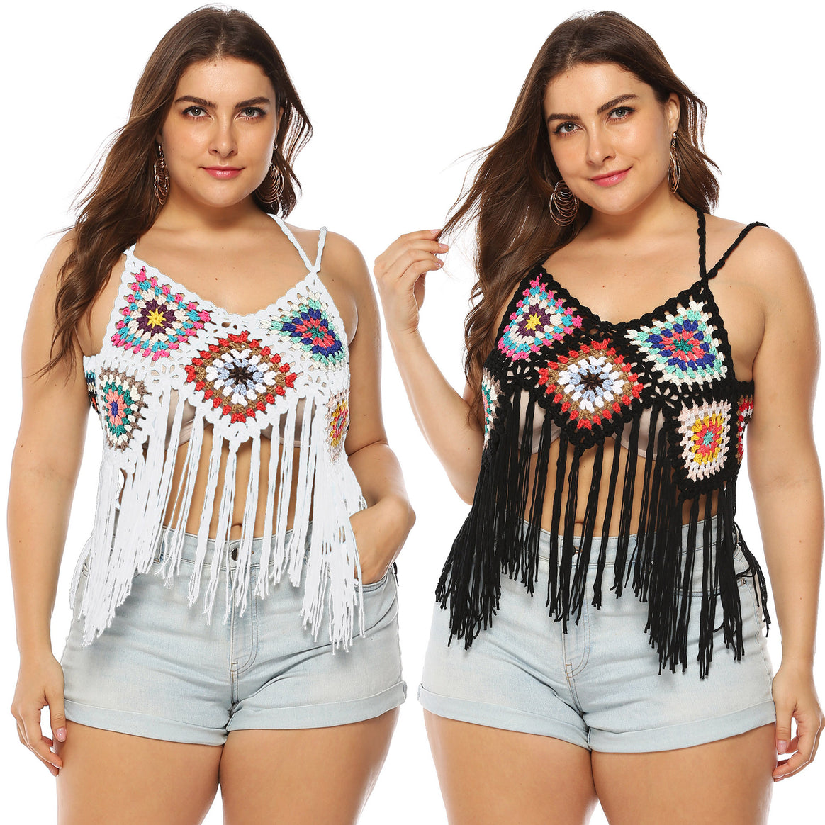 Women's crochet crop top with colorful fringe design Mune Fashion