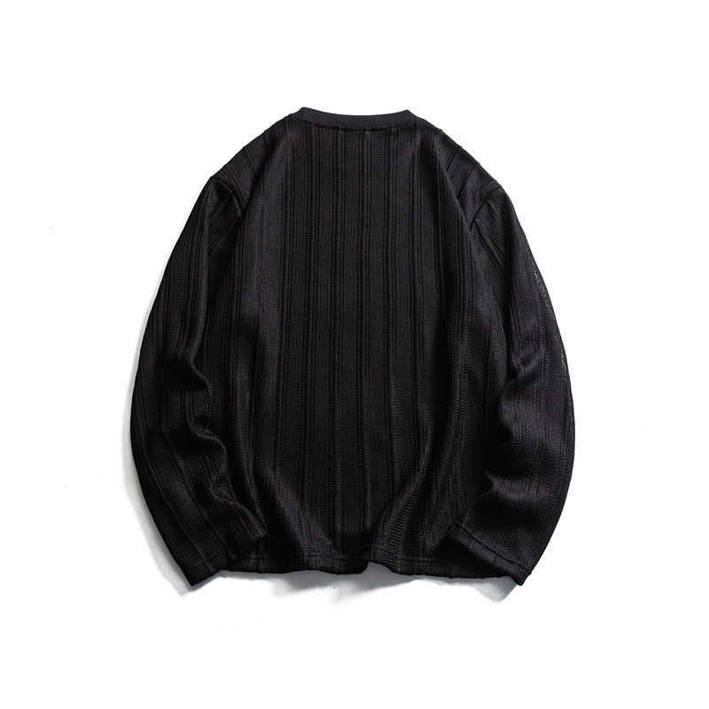 Unisex fine structure round neck pullover with vertical rib look and relaxed fit Mune Fashion