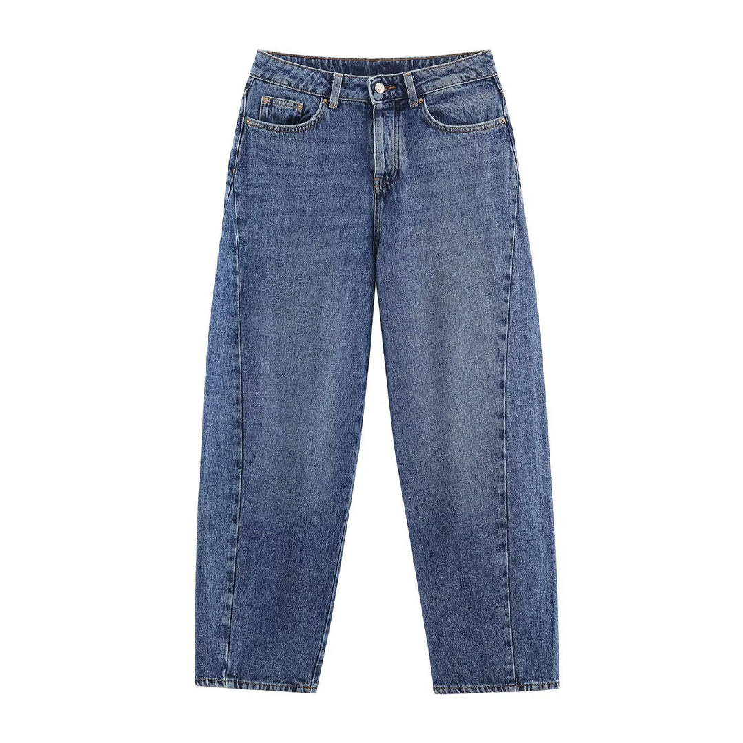 Women's high-waisted wide jeans with straight leg and cropped length Mune Fashion